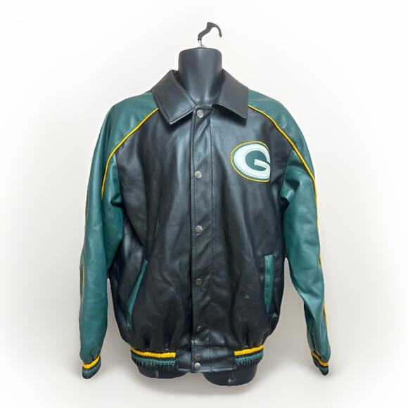 G-III Green Bay Packers Faux Leather Bomber Jacket Men’s Medium NFL G3 - Picture 2 of 13